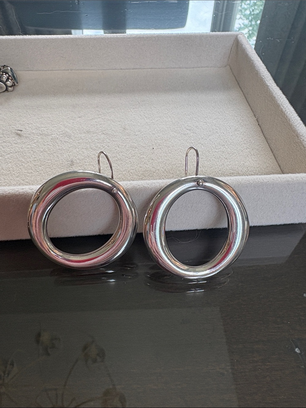 Tiffany & Co. Polished Silver Open Circle Drop Earrings